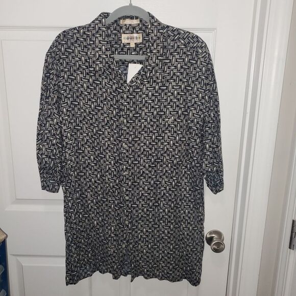 CAMPIA NWT VINTAGE Men's Black and White PATTERN Casual Button Down Shirt XL - Picture 1 of 5